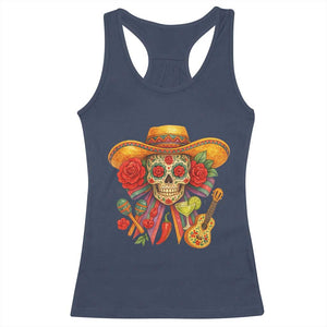 Funny Cinco De Mayo Sugar Skull Sombrero Hat Bow Racerback Tank Top TS11 Navy Print Your Wear