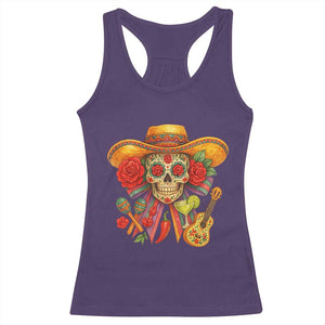 Funny Cinco De Mayo Sugar Skull Sombrero Hat Bow Racerback Tank Top TS11 Purple Print Your Wear