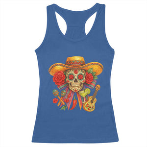 Funny Cinco De Mayo Sugar Skull Sombrero Hat Bow Racerback Tank Top TS11 Royal Blue Print Your Wear