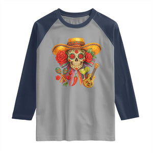 Funny Cinco De Mayo Sugar Skull Sombrero Hat Bow Raglan Shirt TS11 Sport Gray Navy Print Your Wear