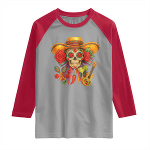 Funny Cinco De Mayo Sugar Skull Sombrero Hat Bow Raglan Shirt TS11 Sport Gray Red Print Your Wear