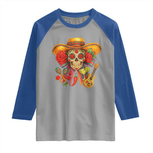 Funny Cinco De Mayo Sugar Skull Sombrero Hat Bow Raglan Shirt TS11 Sport Gray Royal Print Your Wear