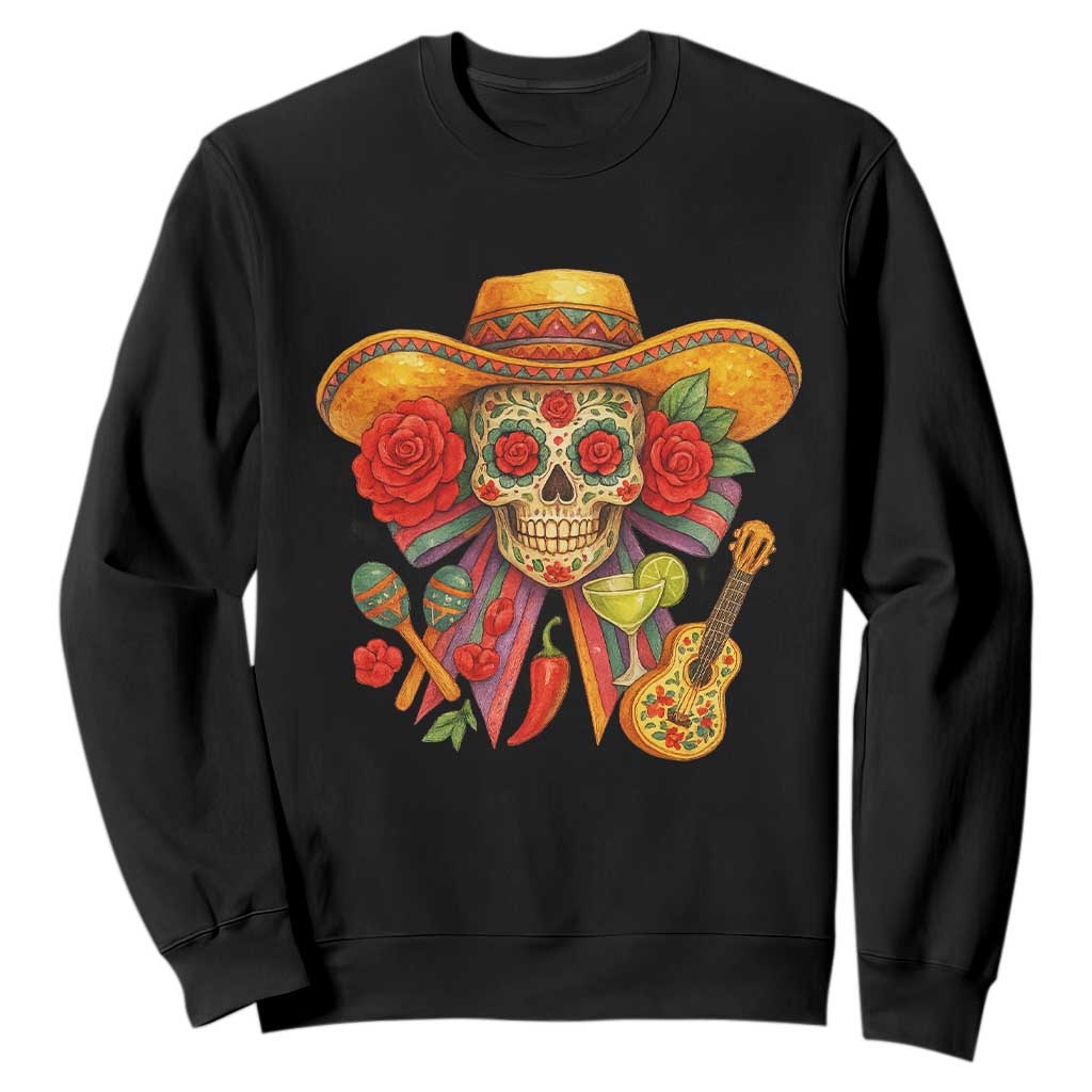 Funny Cinco De Mayo Sugar Skull Sombrero Hat Bow Sweatshirt TS11 Black Print Your Wear