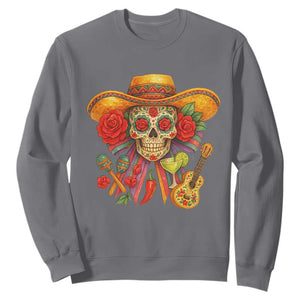 Funny Cinco De Mayo Sugar Skull Sombrero Hat Bow Sweatshirt TS11 Charcoal Print Your Wear
