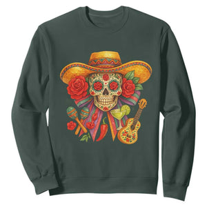 Funny Cinco De Mayo Sugar Skull Sombrero Hat Bow Sweatshirt TS11 Dark Forest Green Print Your Wear