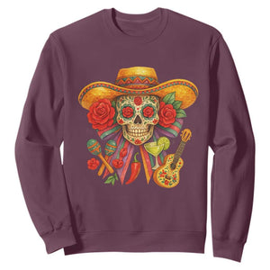 Funny Cinco De Mayo Sugar Skull Sombrero Hat Bow Sweatshirt TS11 Maroon Print Your Wear