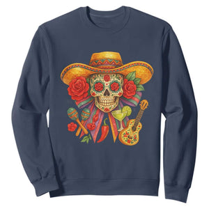 Funny Cinco De Mayo Sugar Skull Sombrero Hat Bow Sweatshirt TS11 Navy Print Your Wear