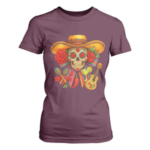 Funny Cinco De Mayo Sugar Skull Sombrero Hat Bow T Shirt For Women TS11 Maroon Print Your Wear