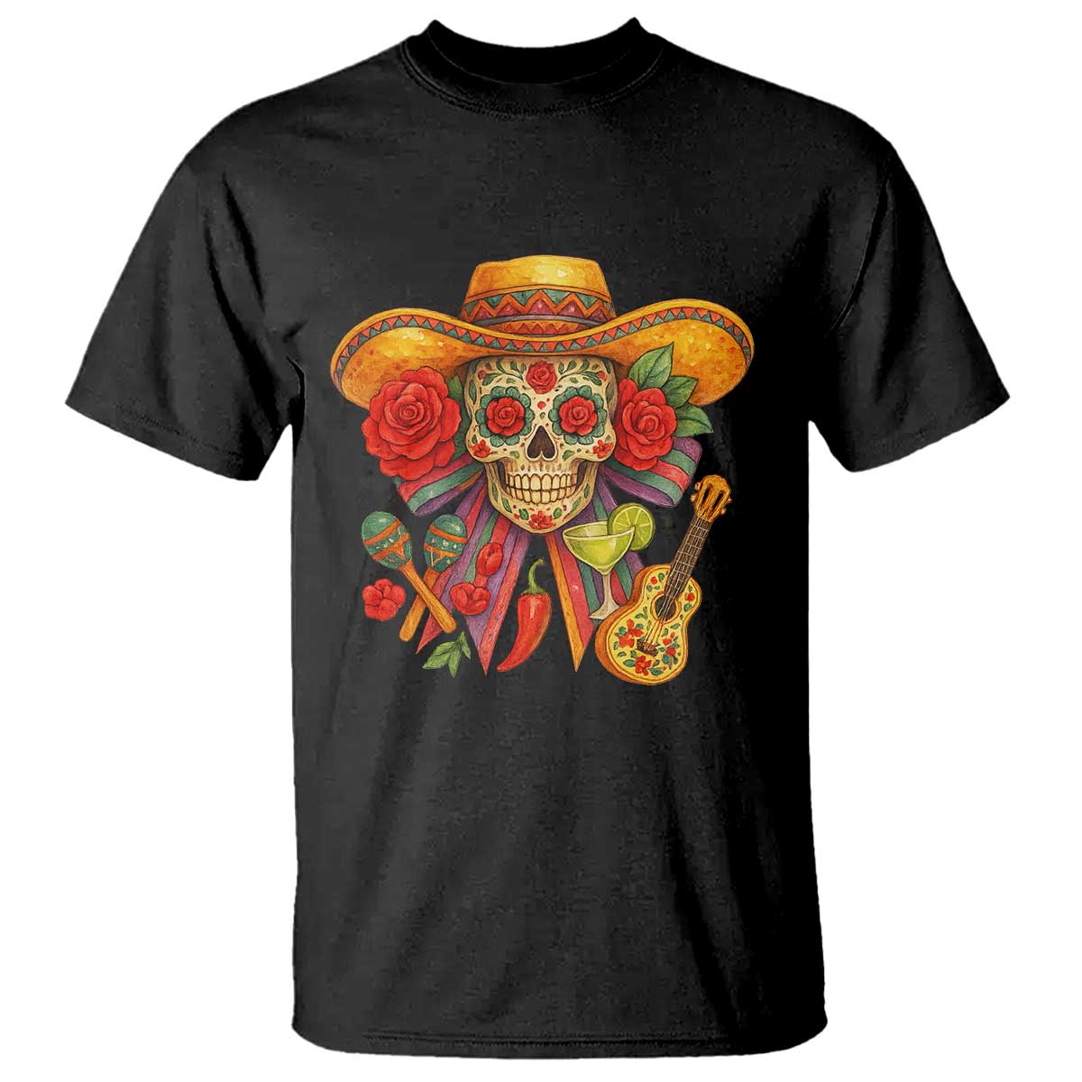 Funny Cinco De Mayo Sugar Skull Sombrero Hat Bow T Shirt TS11 Black Print Your Wear