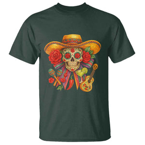 Funny Cinco De Mayo Sugar Skull Sombrero Hat Bow T Shirt TS11 Dark Forest Green Print Your Wear