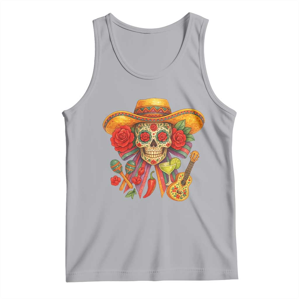 Funny Cinco De Mayo Sugar Skull Sombrero Hat Bow Tank Top TS11 Athletic Heather Print Your Wear