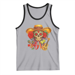 Funny Cinco De Mayo Sugar Skull Sombrero Hat Bow Tank Top TS11 Athletic Heather Black Print Your Wear