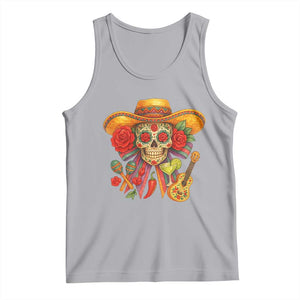 Funny Cinco De Mayo Sugar Skull Sombrero Hat Bow Tank Top TS11 Athletic Heather Print Your Wear