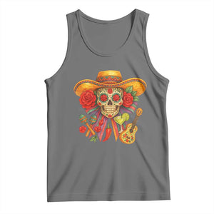 Funny Cinco De Mayo Sugar Skull Sombrero Hat Bow Tank Top TS11 Black Heather Print Your Wear