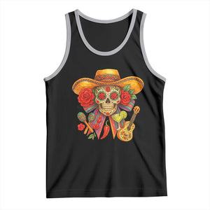 Funny Cinco De Mayo Sugar Skull Sombrero Hat Bow Tank Top TS11 Black Athletic Heather Print Your Wear