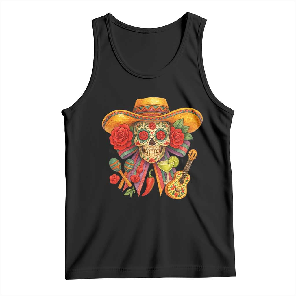 Funny Cinco De Mayo Sugar Skull Sombrero Hat Bow Tank Top TS11 Black Print Your Wear