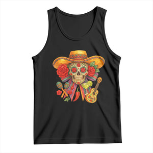 Funny Cinco De Mayo Sugar Skull Sombrero Hat Bow Tank Top TS11 Black Print Your Wear