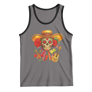 Funny Cinco De Mayo Sugar Skull Sombrero Hat Bow Tank Top TS11 Deep Heather Black Print Your Wear