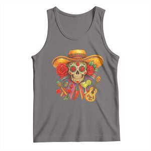 Funny Cinco De Mayo Sugar Skull Sombrero Hat Bow Tank Top TS11 Deep Heather Print Your Wear