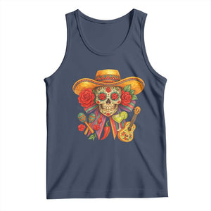 Funny Cinco De Mayo Sugar Skull Sombrero Hat Bow Tank Top TS11 Navy Print Your Wear