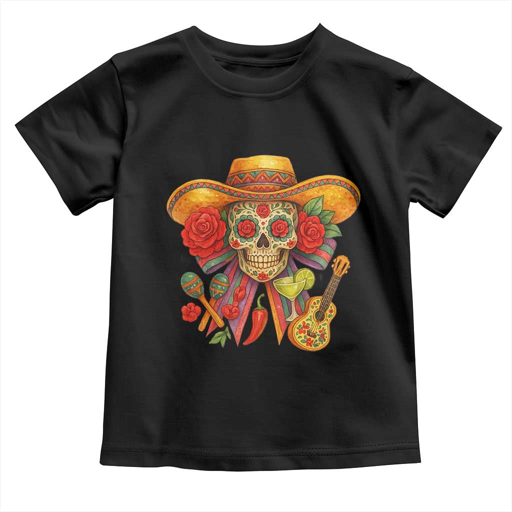 Funny Cinco De Mayo Sugar Skull Sombrero Hat Bow Toddler T Shirt TS11 Black Print Your Wear
