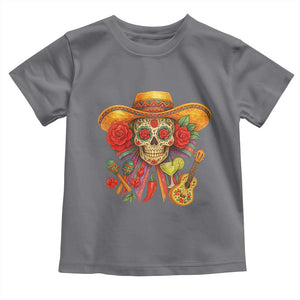 Funny Cinco De Mayo Sugar Skull Sombrero Hat Bow Toddler T Shirt TS11 Charcoal Print Your Wear