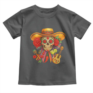 Funny Cinco De Mayo Sugar Skull Sombrero Hat Bow Toddler T Shirt TS11 Dark Heather Print Your Wear