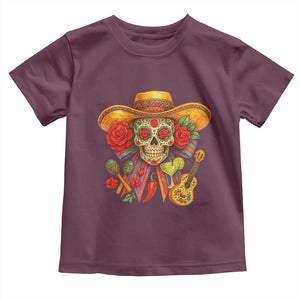 Funny Cinco De Mayo Sugar Skull Sombrero Hat Bow Toddler T Shirt TS11 Maroon Print Your Wear