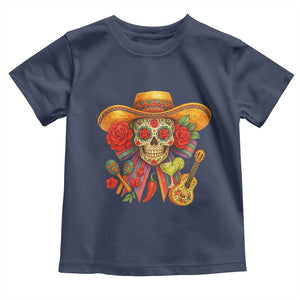 Funny Cinco De Mayo Sugar Skull Sombrero Hat Bow Toddler T Shirt TS11 Navy Print Your Wear