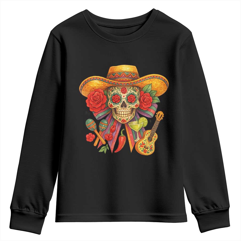 Funny Cinco De Mayo Sugar Skull Sombrero Hat Bow Youth Sweatshirt TS11 Black Print Your Wear