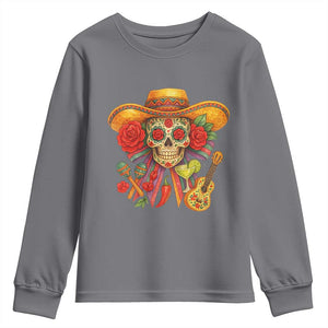 Funny Cinco De Mayo Sugar Skull Sombrero Hat Bow Youth Sweatshirt TS11 Charcoal Print Your Wear