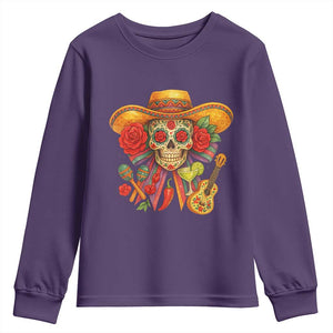 Funny Cinco De Mayo Sugar Skull Sombrero Hat Bow Youth Sweatshirt TS11 Purple Print Your Wear