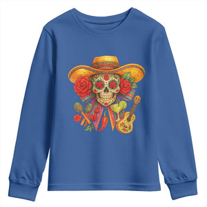 Funny Cinco De Mayo Sugar Skull Sombrero Hat Bow Youth Sweatshirt TS11 Royal Blue Print Your Wear