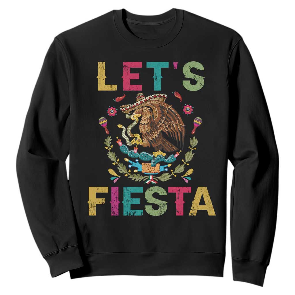 Funny Cinco De Mayo Sweatshirt Let's Fiesta Golden Eagle Mexico Flag TS11 Black Print Your Wear