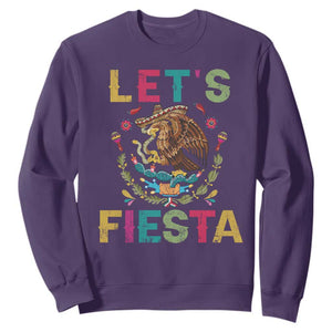 Funny Cinco De Mayo Sweatshirt Let's Fiesta Golden Eagle Mexico Flag TS11 Purple Print Your Wear