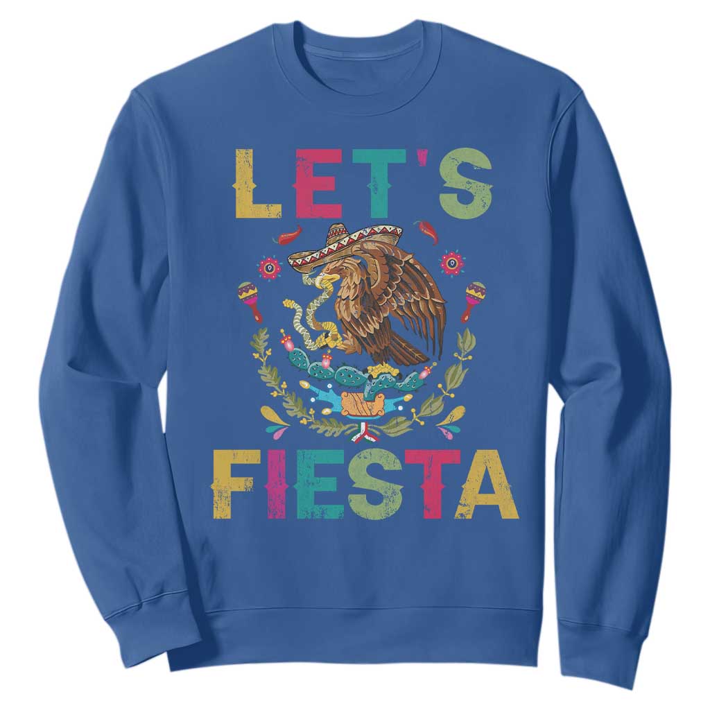 Funny Cinco De Mayo Sweatshirt Let's Fiesta Golden Eagle Mexico Flag TS11 Royal Blue Print Your Wear