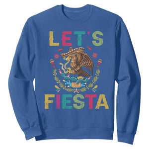 Funny Cinco De Mayo Sweatshirt Let's Fiesta Golden Eagle Mexico Flag TS11 Royal Blue Print Your Wear