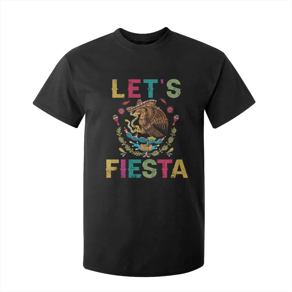 Funny Cinco De Mayo T Shirt For Kid Let's Fiesta Golden Eagle Mexico Flag TS11 Black Print Your Wear