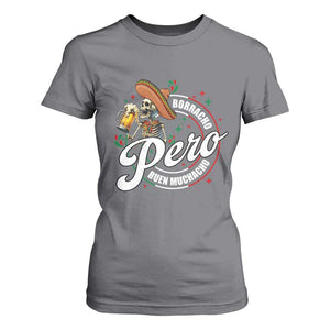 Funny Cinco De Mayo T Shirt For Women Borracho Pero Buen Muchacho Mexican Skeleton With Beers TS11 Charcoal Print Your Wear