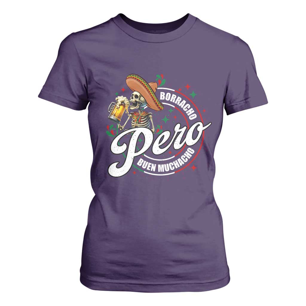 Funny Cinco De Mayo T Shirt For Women Borracho Pero Buen Muchacho Mexican Skeleton With Beers TS11 Purple Print Your Wear