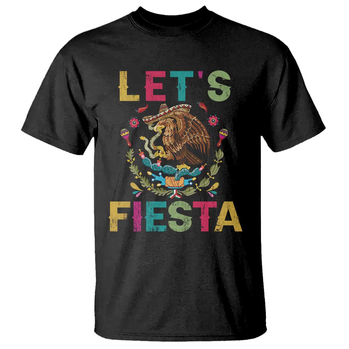 Funny Cinco De Mayo T Shirt Let's Fiesta Golden Eagle Mexico Flag TS11 Black Print Your Wear