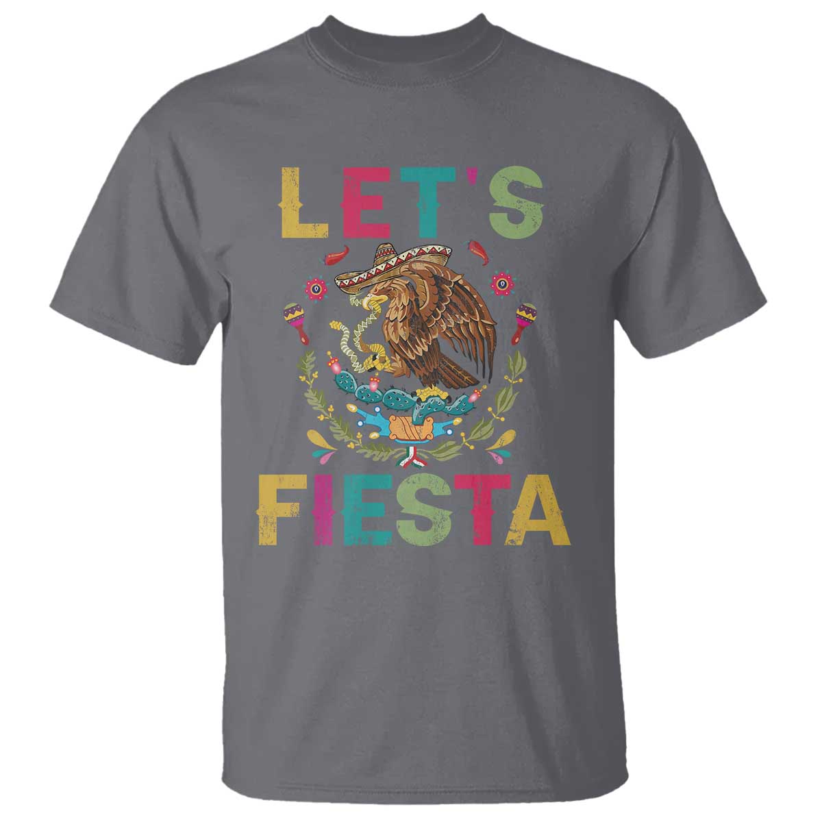 Funny Cinco De Mayo T Shirt Let's Fiesta Golden Eagle Mexico Flag TS11 Charcoal Print Your Wear