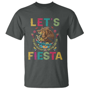 Funny Cinco De Mayo T Shirt Let's Fiesta Golden Eagle Mexico Flag TS11 Dark Heather Print Your Wear
