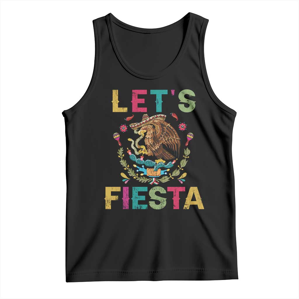 Funny Cinco De Mayo Tank Top Let's Fiesta Golden Eagle Mexico Flag TS11 Black Print Your Wear
