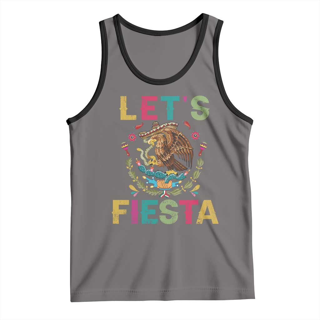 Funny Cinco De Mayo Tank Top Let's Fiesta Golden Eagle Mexico Flag TS11 Deep Heather Black Print Your Wear