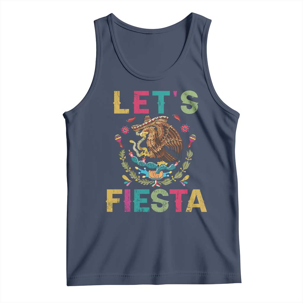 Funny Cinco De Mayo Tank Top Let's Fiesta Golden Eagle Mexico Flag TS11 Navy Print Your Wear