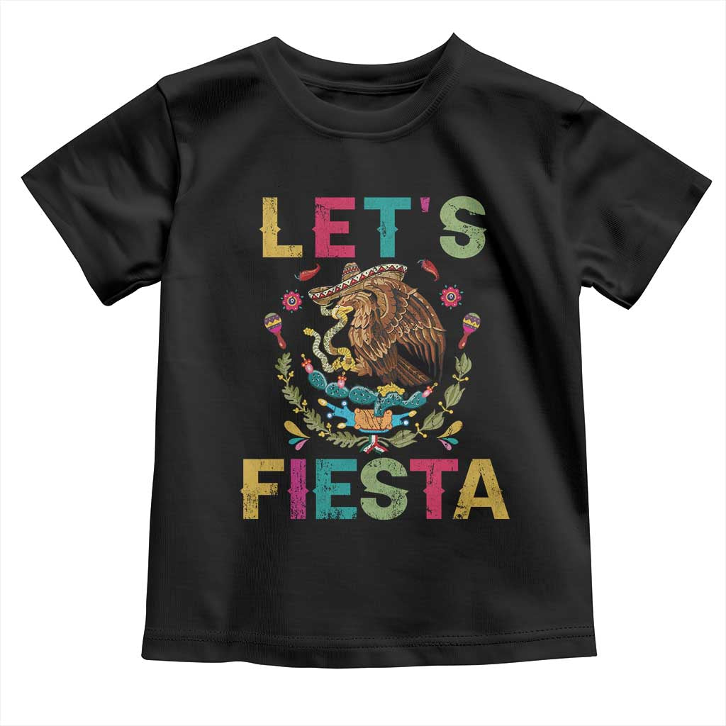 Funny Cinco De Mayo Toddler T Shirt Let's Fiesta Golden Eagle Mexico Flag TS11 Black Print Your Wear