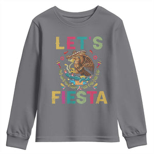 Funny Cinco De Mayo Youth Sweatshirt Let's Fiesta Golden Eagle Mexico Flag TS11 Charcoal Print Your Wear