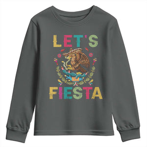 Funny Cinco De Mayo Youth Sweatshirt Let's Fiesta Golden Eagle Mexico Flag TS11 Dark Heather Print Your Wear