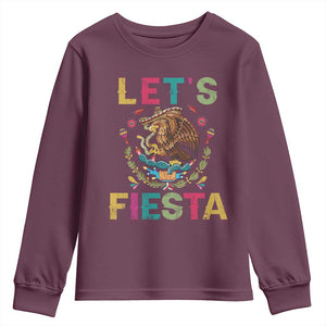 Funny Cinco De Mayo Youth Sweatshirt Let's Fiesta Golden Eagle Mexico Flag TS11 Maroon Print Your Wear